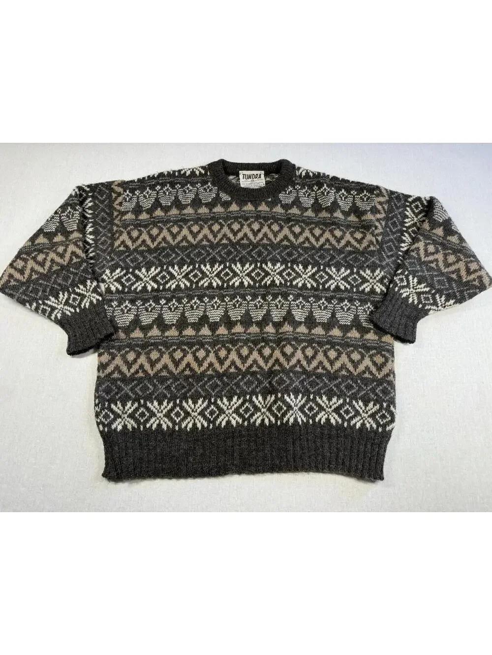 Vintage 90s Tundra Sweater Sz L Gray Coogi Style‎ Virgin Wool Grandpa Grunge